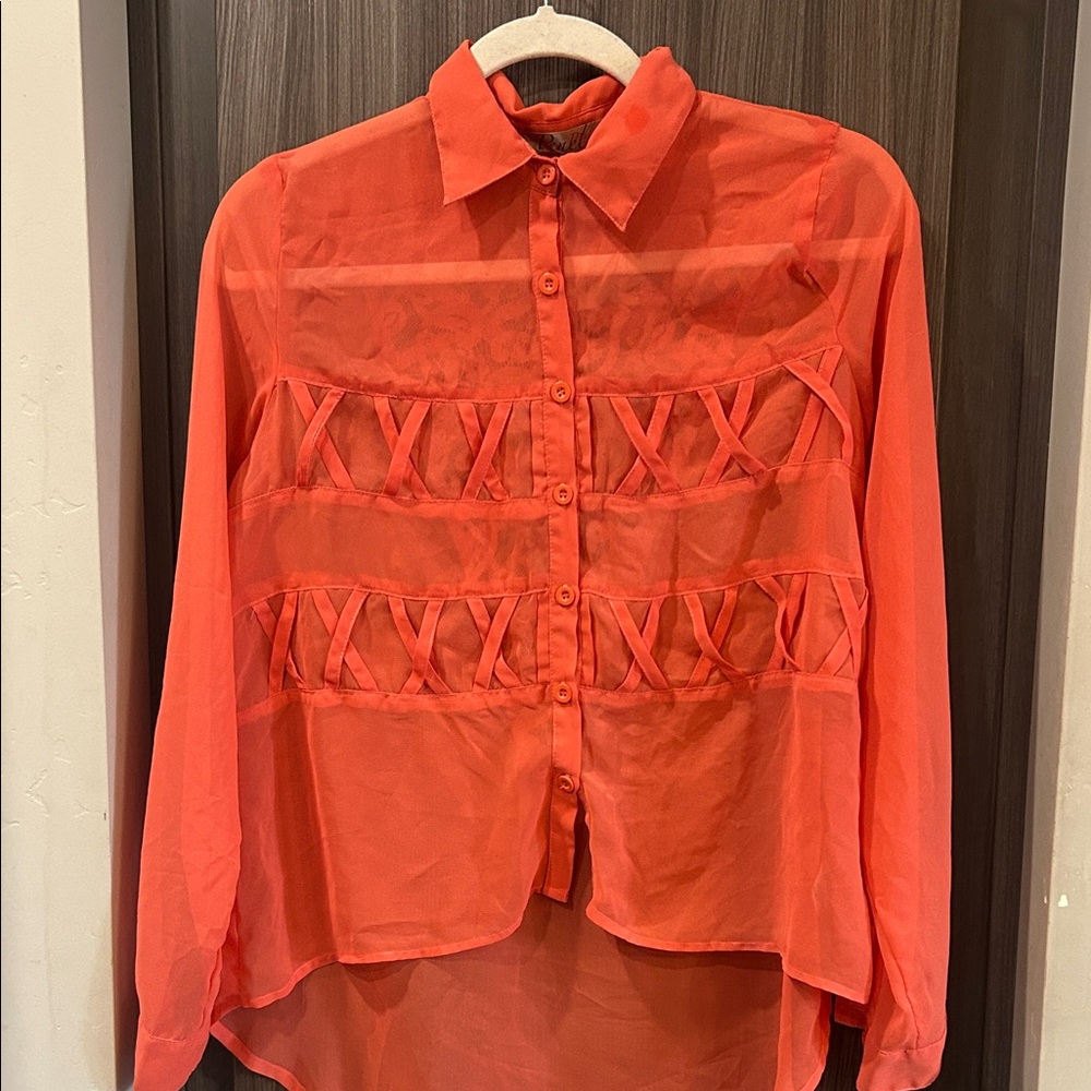 Women's Orange Button-Up Blouse